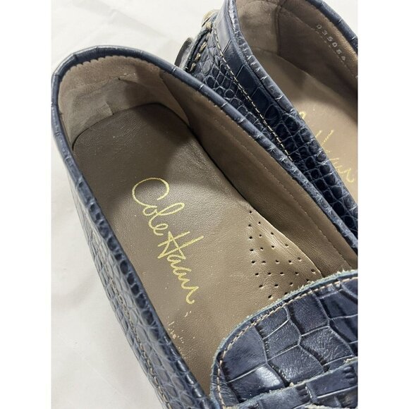 Cole Haan Womens Flats Trillby Driver Penny Loafer Croc Embossed Blue 5 - Picture 3 of 14